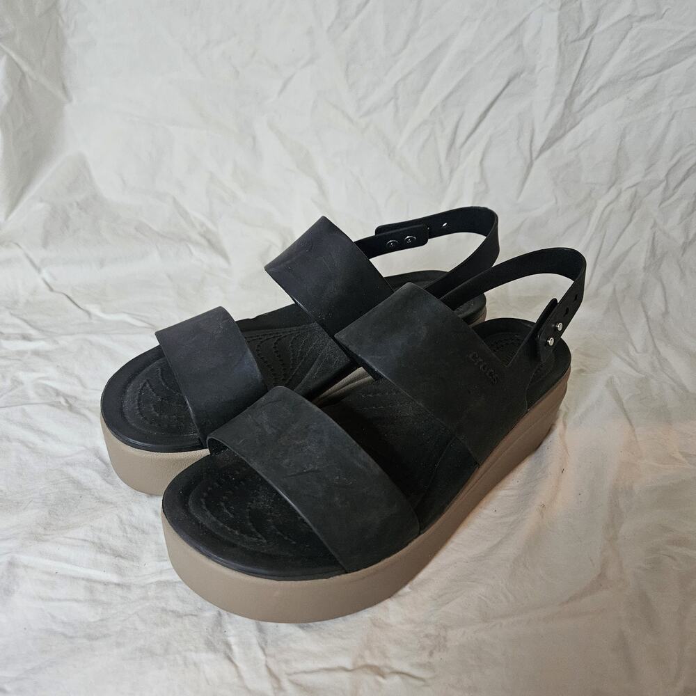 Black Crocs Brooklyn Low Wedge Sandals Feature A Thick Platform Sole Size 8